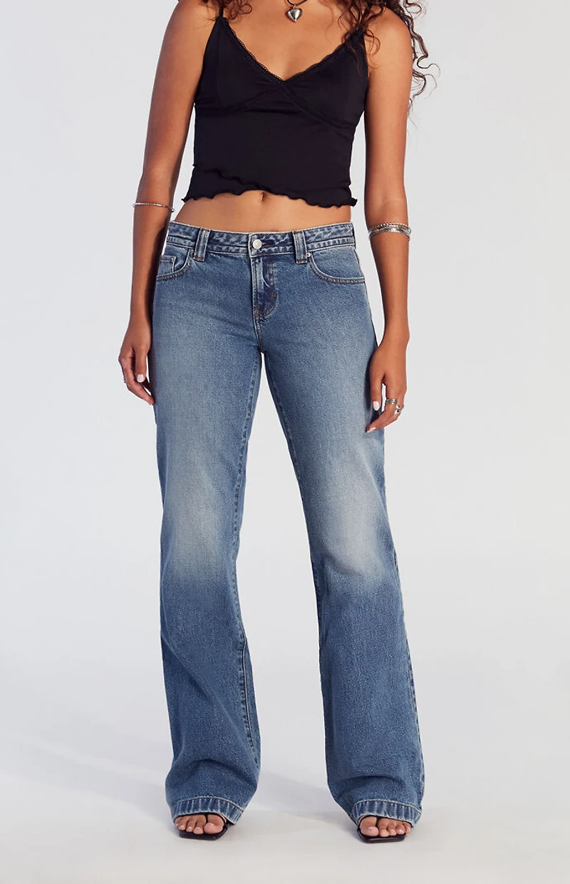 Pacsun Jade Low Rise Bootcut Jeans Button Pocket Medium Indigo