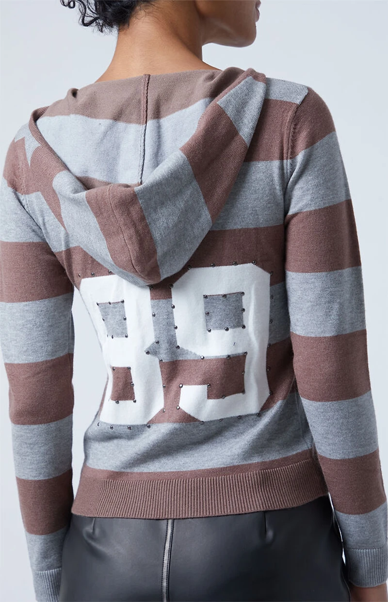 Third Charm Striped Studded Hooded Sweater