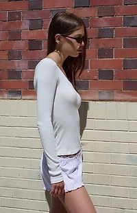 John Galt White V-Neck Ribbed Long Sleeve Top