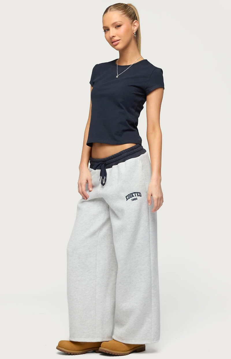 Edikted Petite Contrast Embroidered Sweatpants