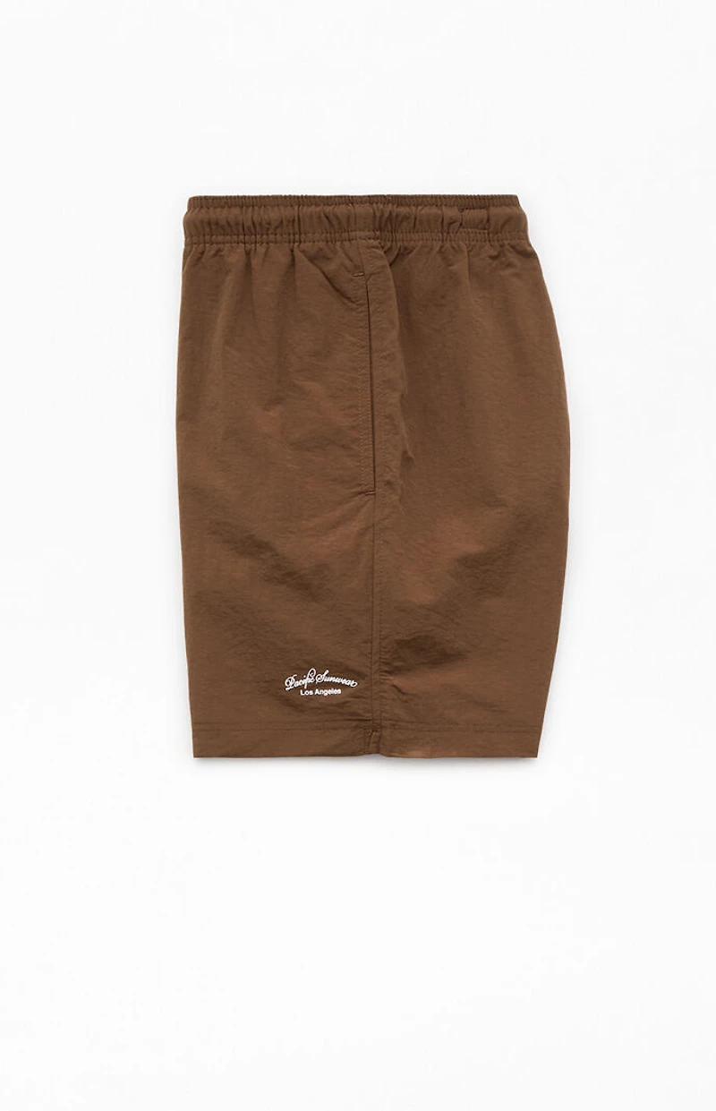 Pacsun Brown Collegiate 6.5" Swim Trunks