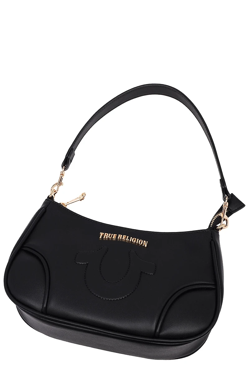 True Religion Black Trapunto Logo Shoulder Bag