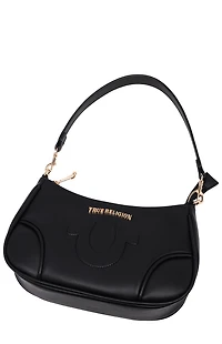 True Religion Black Trapunto Logo Shoulder Bag