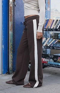 John Galt Brown Hilary Side Stripe Yoga Baggy Sweatpants
