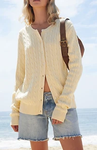 John Galt Yellow Cable Knit Oversized Cardigan