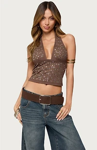 Edikted Jackie Stud & Grommet Halter Top