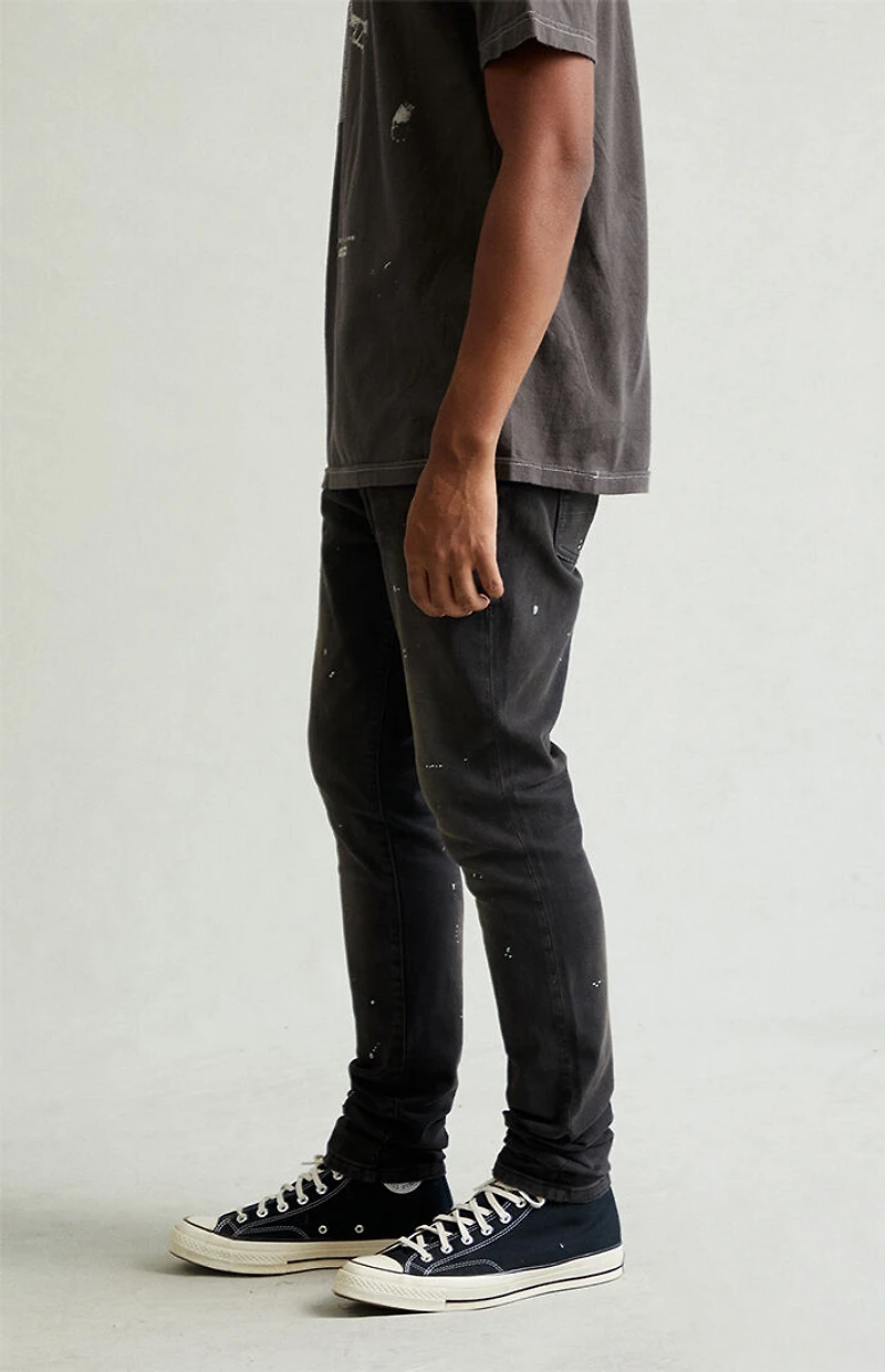 Pacsun Bryce Stacked Skinny Jeans Stretch Paint Splatter Faded Black