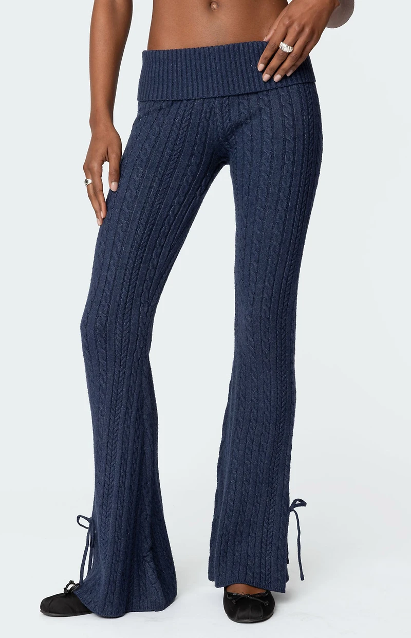Edikted Chase Fold Over Cable Knit Pants