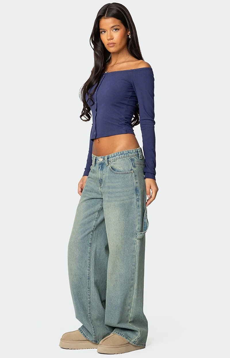 Edikted Off Shoulder Button Up Top