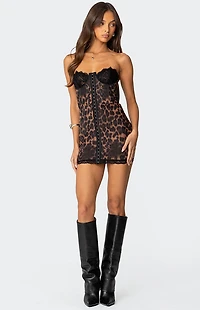 Edikted Leopard Lacey Printed Corset Mini Dress
