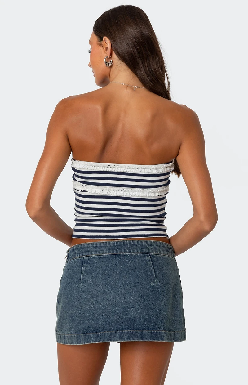 Edikted Striped Eyelet Trim Tube Top