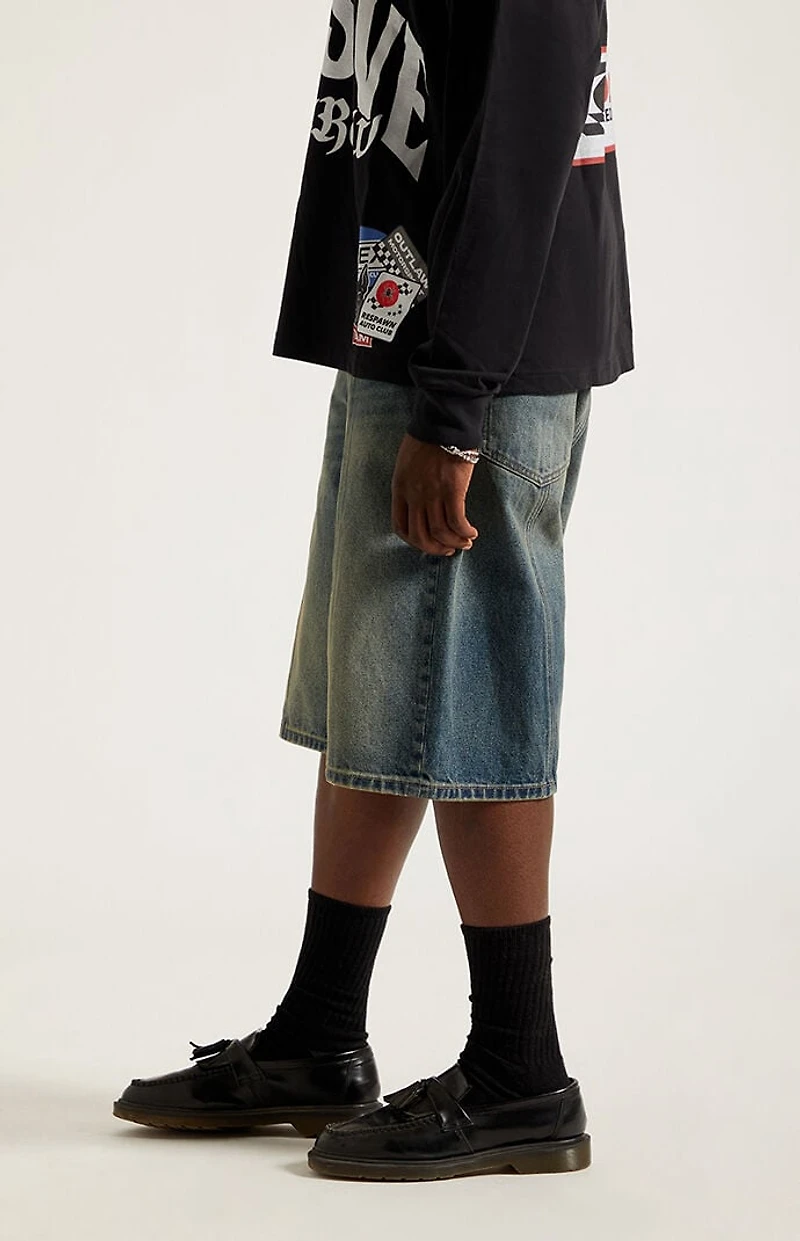 Pacsun Austin Extreme Baggy Denim Shorts Dark Blue Tint