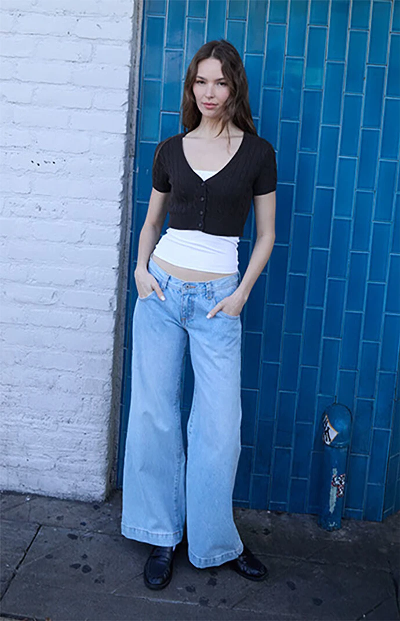 John Galt Brown Cable Knit Short Sleeve Cropped Cardigan