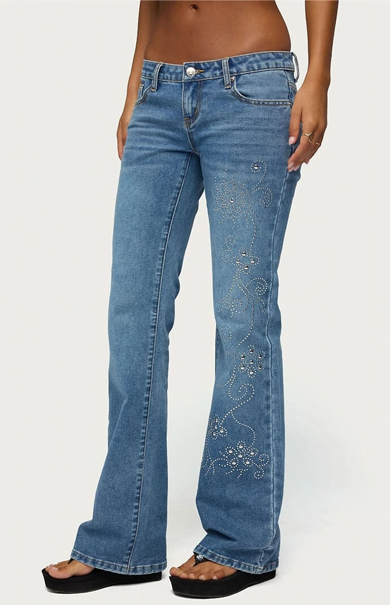 Edikted Anola Studded Low Rise Bootcut Jeans