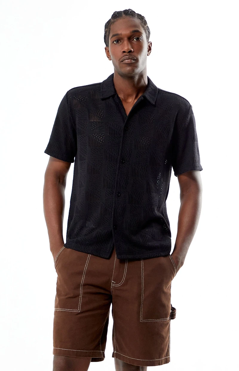 Pacsun Black Triangle Knit Camp Shirt