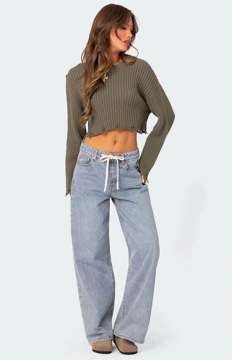 Edikted Distressed Hem Oversized Cropped Sweater