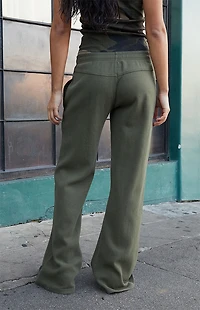 John Galt Green Waffle Knit Anastasia Baggy Sweatpants