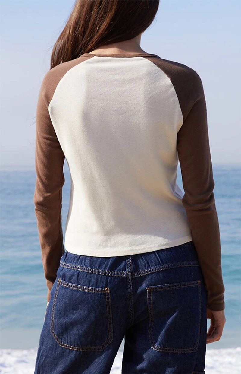 John Galt Brown & White Raglan Long Sleeve Top