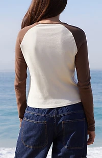 John Galt Brown & White Raglan Long Sleeve Top