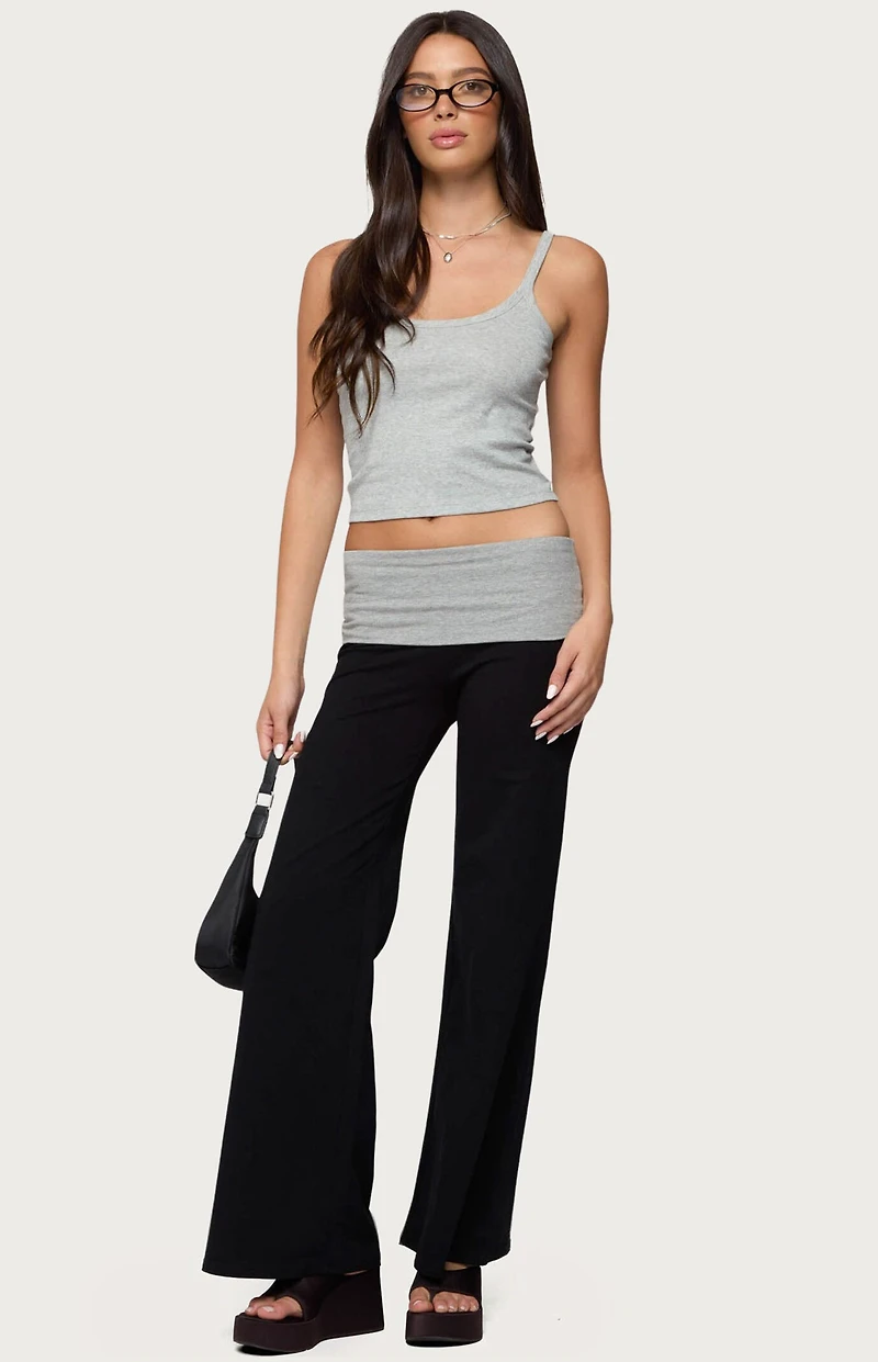 Edikted Wide Leg Contrast Fold Over Pants