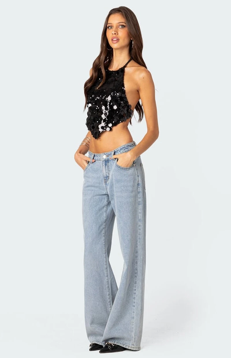 Edikted Caelia Sequin Open Back Top