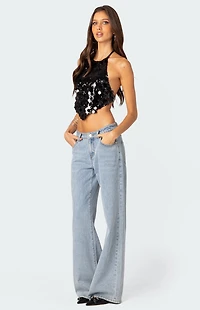 Edikted Caelia Sequin Open Back Top