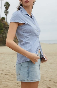 John Galt Light Blue Rue Plaid Collared Top