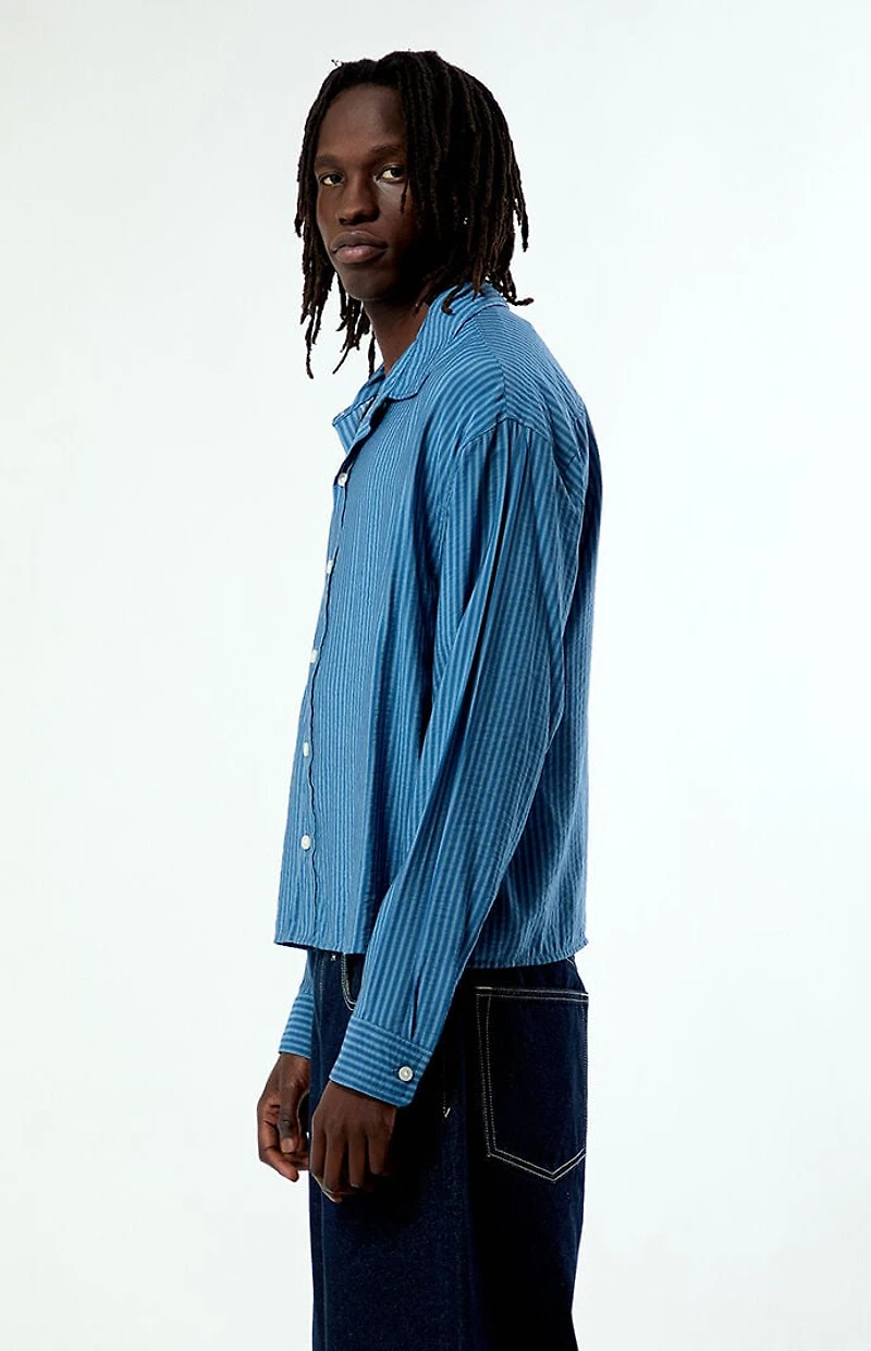 Pacsun Blue Striped Boxy Long Sleeve Shirt