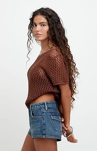 Pacsun Jamie Low Rise Jean Micro Shorts Button Pocket Dark Blue