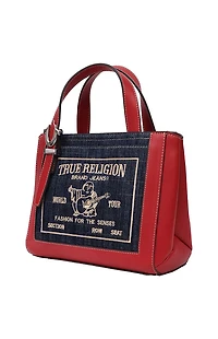 True Religion Red Arvin Buddha Motif Crossbody Tote Bag