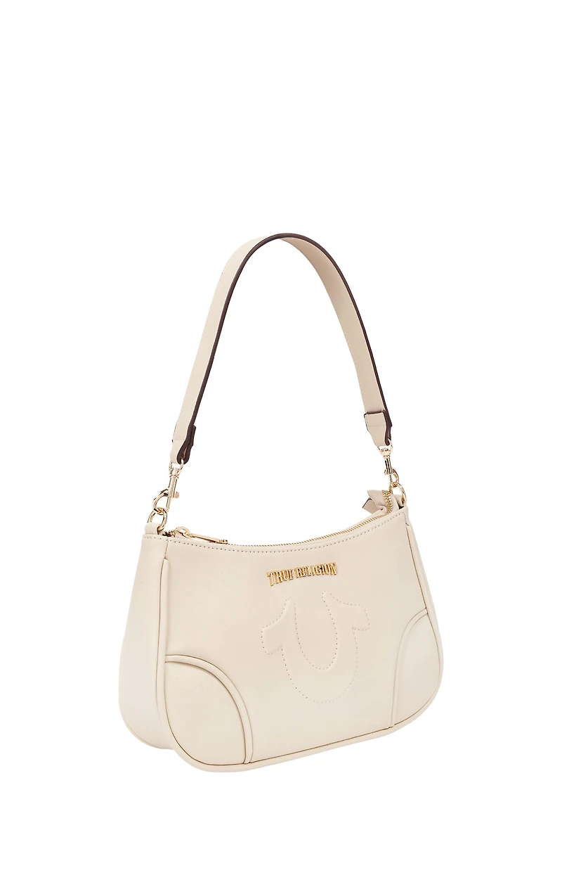 True Religion Cream Trapunto Logo Shoulder Bag