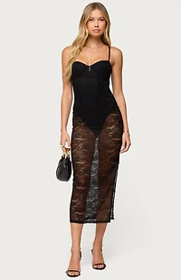 Edikted Sheer Lace Built Bodysuit Mini Dress