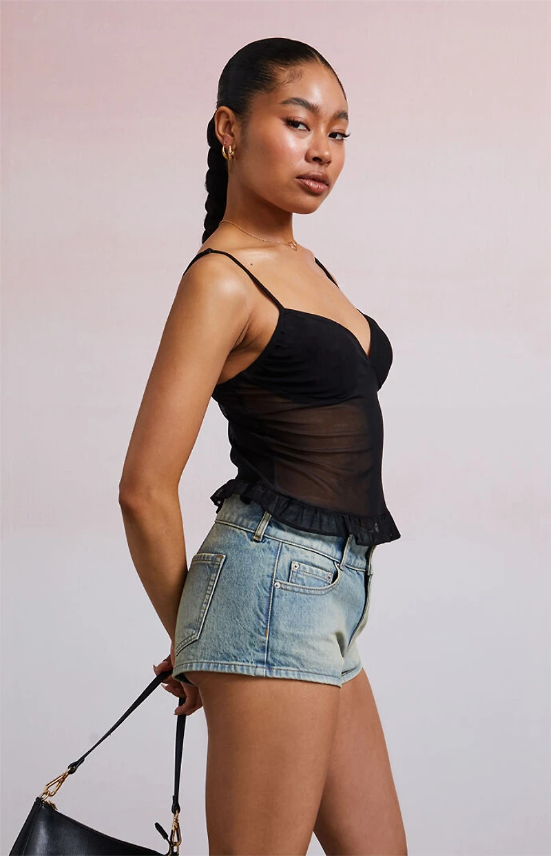 Third Charm Kiki Mesh Sweetheart Ruffle Tank Top