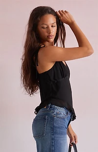 Beverly and Beck Jessie Asymmetrical Lace Trim Tank Top