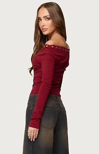 Edikted Rebekka Grommet Off Shoulder Top