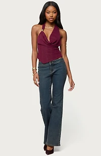 Edikted Mimi Asymmetric Textured Mesh Halter Top