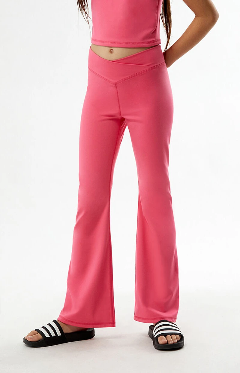 PAC 1980 Kids WHISPER Active Hot Pink Crossover Flare Yoga Pants