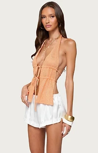 Edikted Sequin Knit Split Front Backless Top