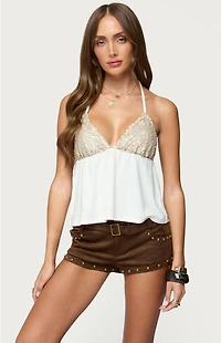 Edikted Hallie Sequin Babydoll Halter Top