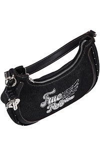True Religion Black Wing Motif Denim Hobo Bag