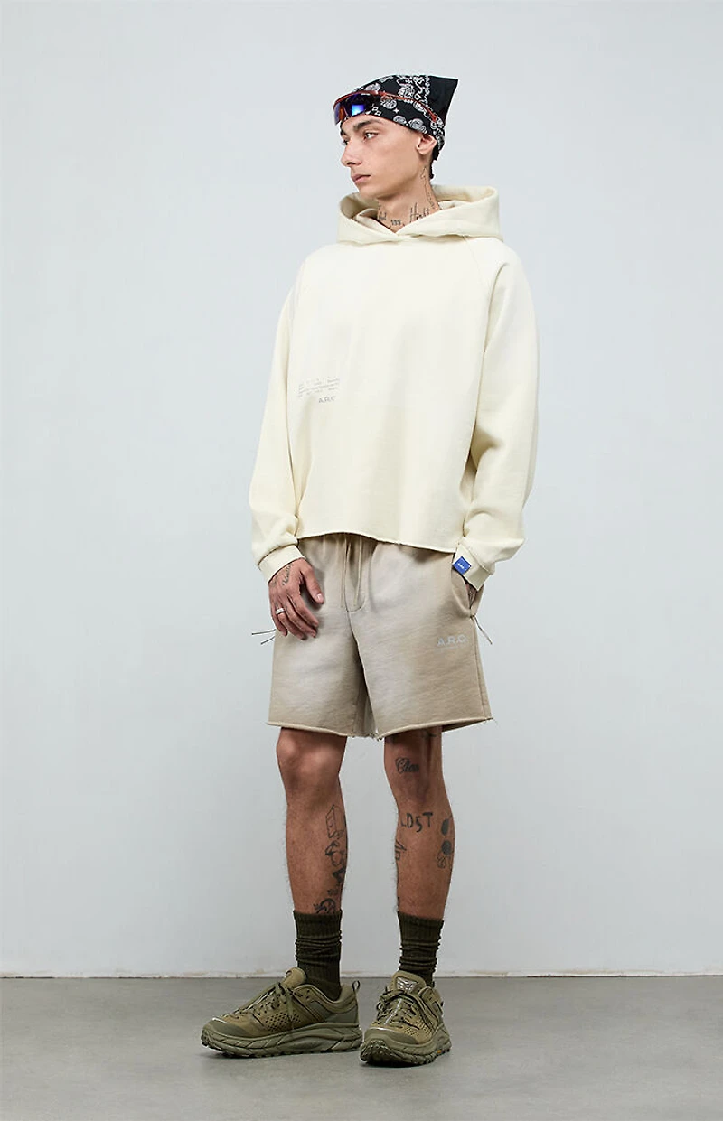 A.R.C. Light Gray Vintage Wash Heavyweight Raglan Cutoff Oversized Fleece Hoodie