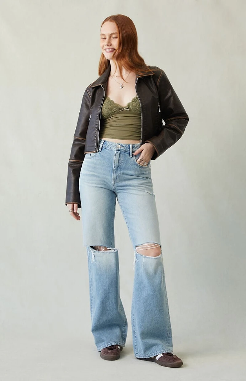 Pacsun Madison High Waisted Girlfriend Jeans Ripped Light Indigo