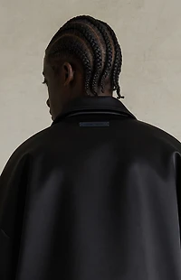 Fear of God ESSENTIALS Jet Black Bonded Satin Zip Up Bomber Jacket