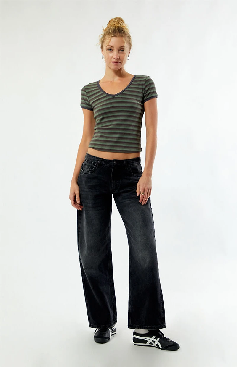 Daisy Street Striped V-Neck Short Sleeve Top