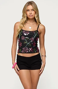 Edikted Beaded Floral Embroidered Tank Top