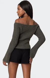 Edikted Keyhole Off Shoulder Ribbed Knit Top
