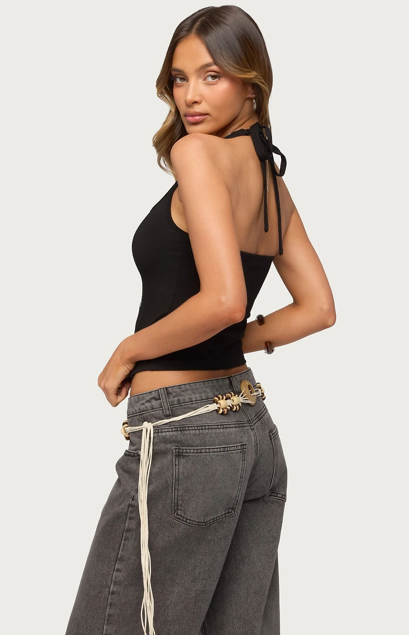 Edikted Asymmetric Button Up Halter Top