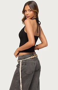 Edikted Asymmetric Button Up Halter Top