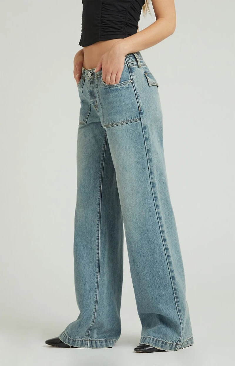 Pacsun Casey Low Rise Baggy Jeans Patch Pocket Medium Indigo