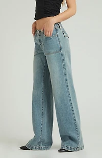 Pacsun Casey Low Rise Baggy Jeans Patch Pocket Medium Indigo